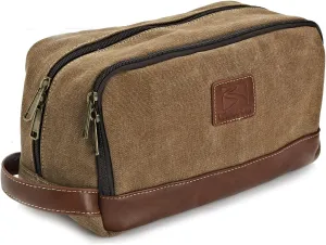 Travel Toiletry Bag for Men and Women, Canvas Toiletry Organizer Water-Resistant Vegan Leather, Hanging Dopp Kit Shaving Bag for Toiletries Accessories