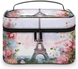 Travel Toiletry Bag for Women And Men,Paris Eiffel Tower with Flowers Toiletry Organizer, Makeup Bag Travel Organizer for Shampoo,Toiletries