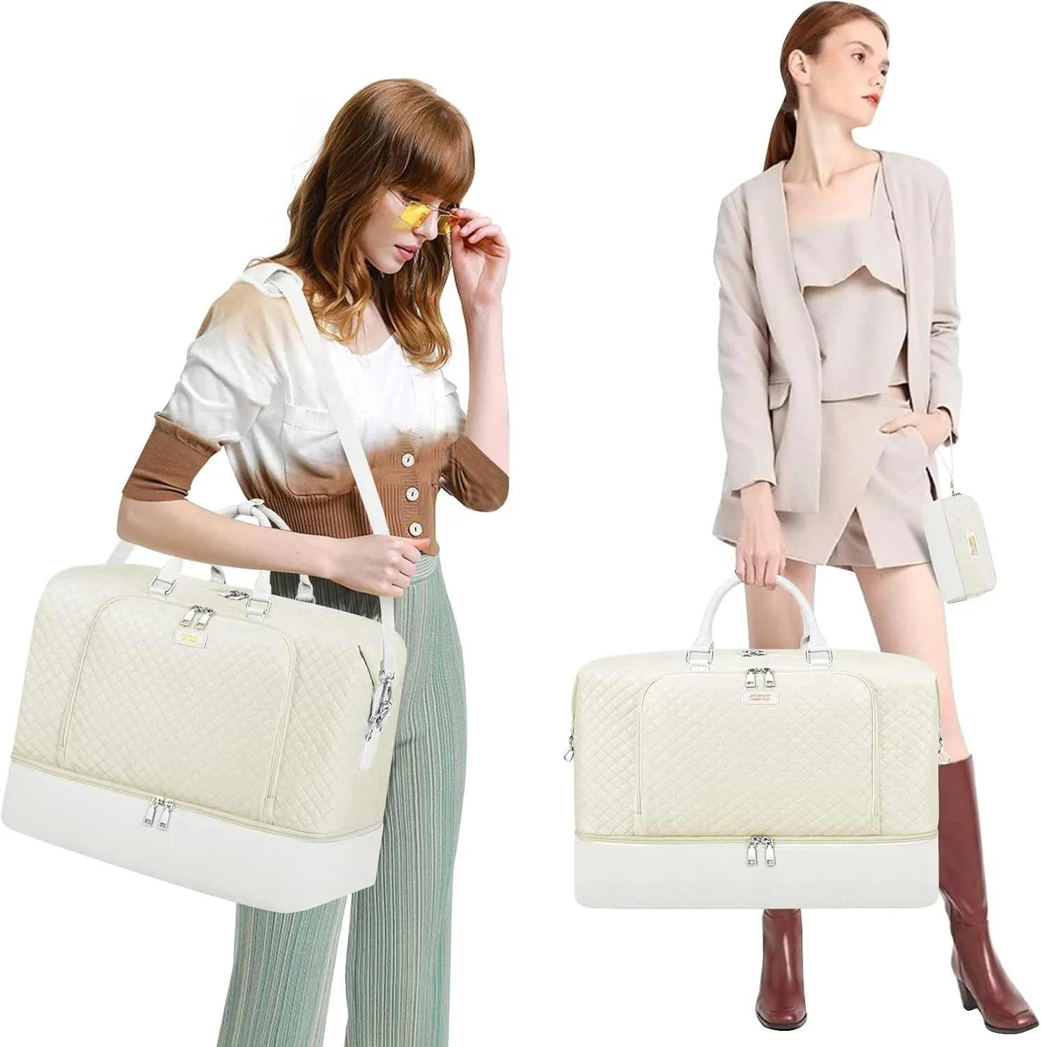 Travel Weekender Bag for Women, Overnight Bag with Shoe Compartment, Oversized Travel Duffel Bag Carry On Tote with Trolley Sleeve 21" for Weekend Travel Business Trip