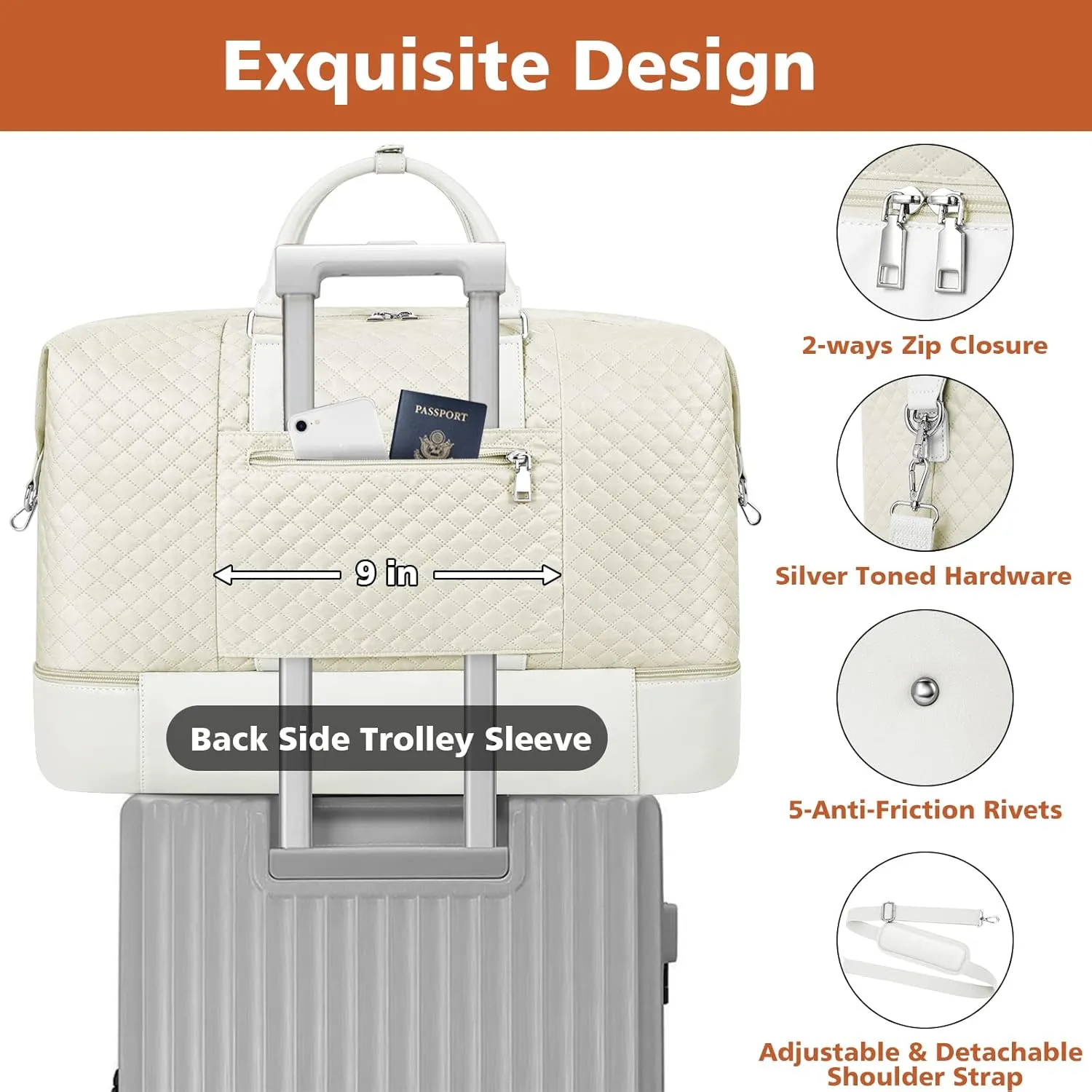 Travel Weekender Bag for Women, Overnight Bag with Shoe Compartment, Oversized Travel Duffel Bag Carry On Tote with Trolley Sleeve 21" for Weekend Travel Business Trip