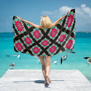 Trendy Rose Floral Colorful Black Boho Beach Towels Oversized 31" x 70" Quick Dry and Lightweight Extra Large Beach Towels Adult Beach Essentials Accessories Vacation