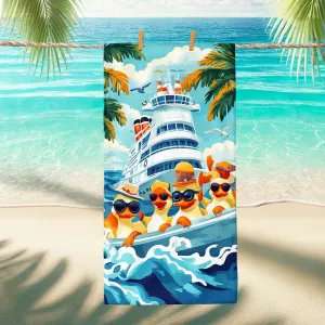 Tropical Cruise Microfiber Beach Towel Blue Ocean Adventure Ducks, Quick Dry Absorbent Sand Free Oversized Lightweight Pool Gym Picnic Essentials 62x31 Inch
