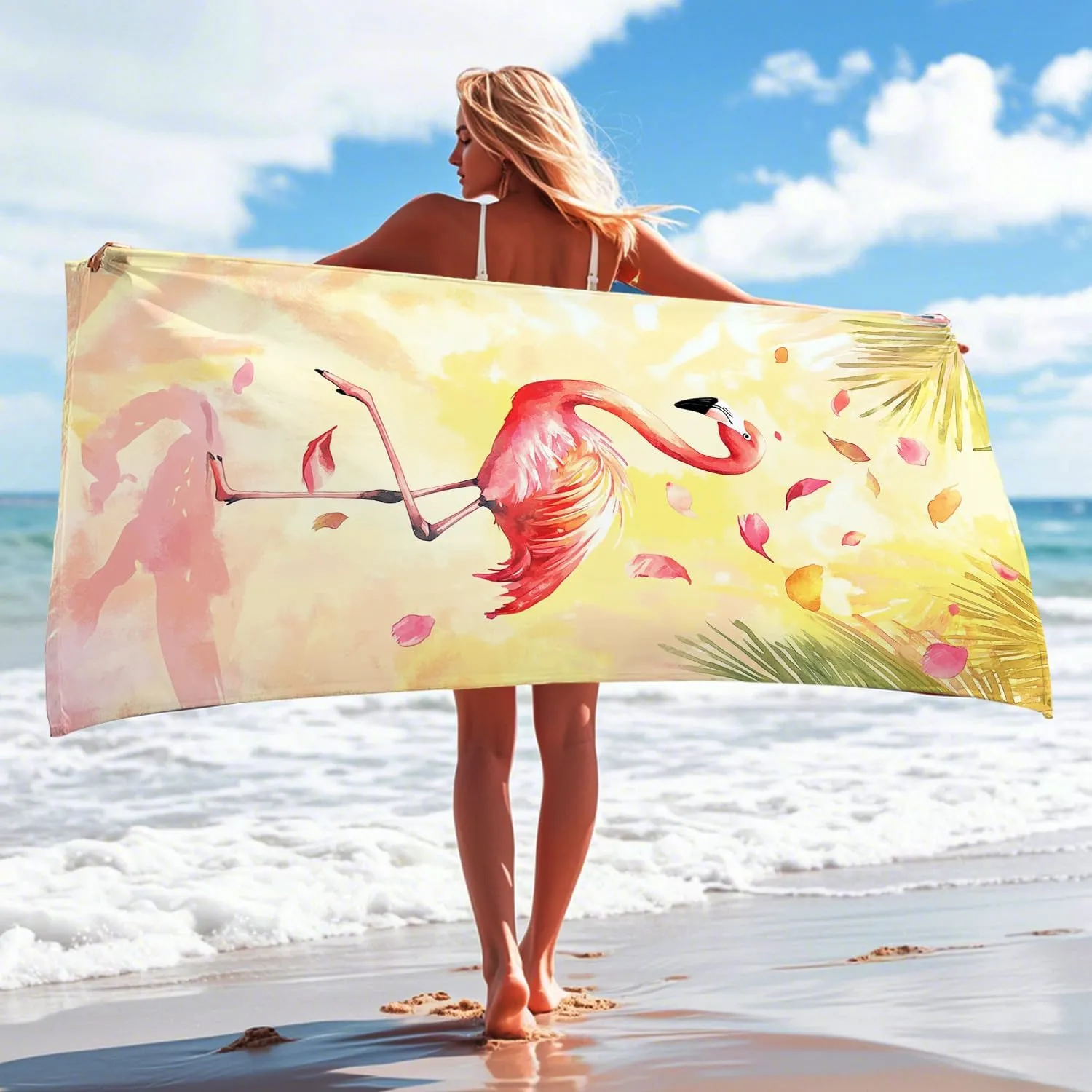 Tropical Tropical Bird Microfiber Beach Towel Peach Exotic Bird Design Quick Dry Absorbent Sand Free Lightweight Beach Blanket Vacation Pool Picnic Essentials 62x31 Inch