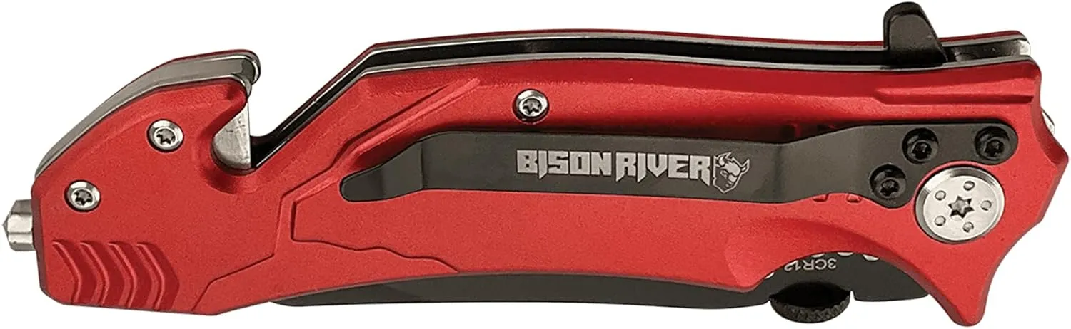 Trout Fishing World's Best PA 4 1/2" Folding Pocket Knife, Rescue Multi-Function Car Glass Breaking Stainless Steel Seat Belt Cutter Knife, Red