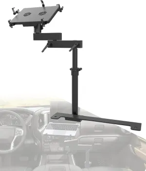 Truck Laptop Mount Fit for 2019-2025 Chevy Silverado, Tahoe, GMC Sierra, Aluminum Truck Laptop Tablet Holder Built-in Cooling Fan Dual Pivot Adjustable Height 11.9" to 20"