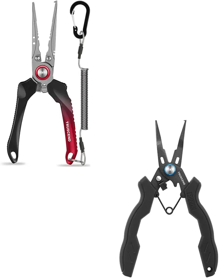 TRUSCEND Lockable Handy Fishing Pliers with Innovative Ergonomic Handle, Saltwater Corrosion Resistant Teflon Coated Fishing Tool, Multi-Function Fishing Gear with Mo-V Cutter, Amazing Fishing Gift