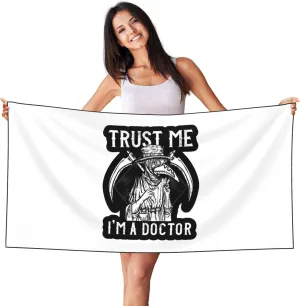 Trust Me I'm A Doctor I Medieval Plague Doctor Beach Towel 27.5x55 Inches - Ultra Soft Quick Dry Sand Towel, Lightweight Large Bath Towel for Pool, Summer, Travel