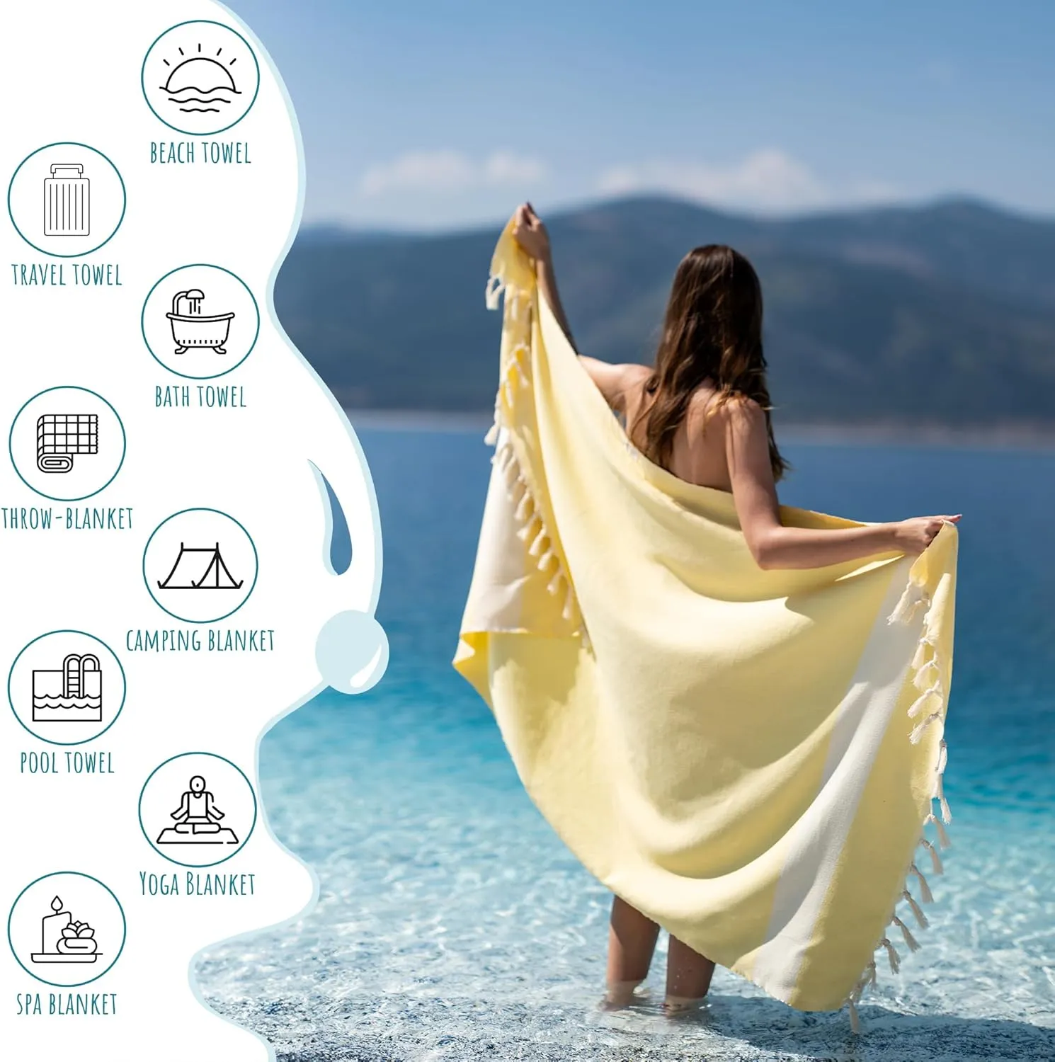 Turkish Beach Towel Oversized Clearance XL 40x71- Sand Free - 100% Cotton Soft Quick Dry - Extra Large Blanket Travel and Pool Towels for Adults- Cloud Sandproof, Beach Essentials for Women
