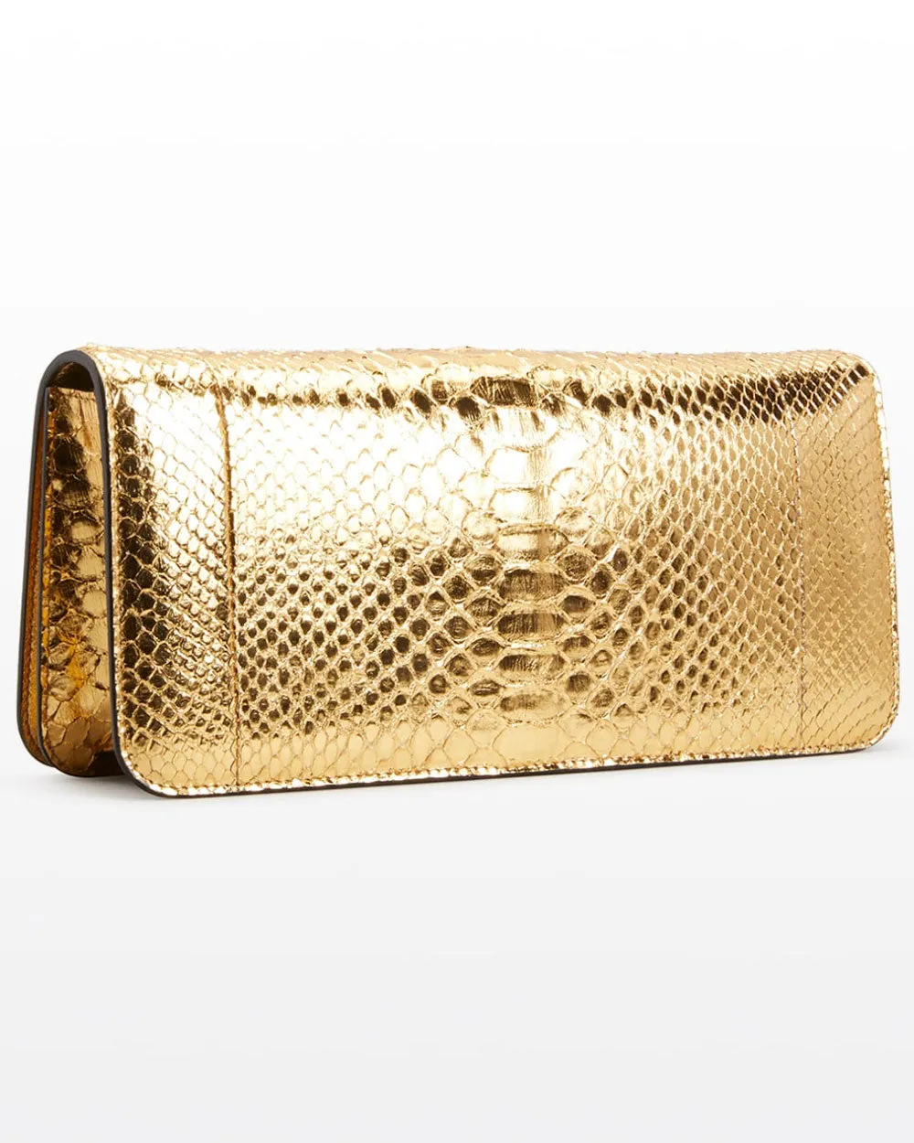 Turn Lock Laminated Python Clutch in Gold