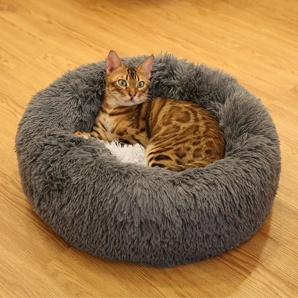 Ultra Plush Round Pet Bed with Soft Long Fur