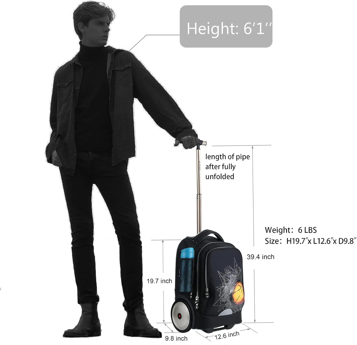 UNIKER Rolling Laptop Bag for 14 Inch Laptop,Roller Bag,Backpack with Wheels,20 Inch Wheeled Computer Bag (Basketball)