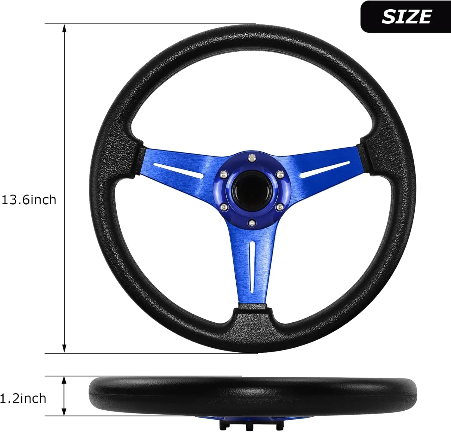 Universal 13.6 Inch 6 Bolt Anti-Slip Leather and Aluminum Gaming Steering Wheel with Horn Button for Car Sim Driving/JDM Sports Racing Steering Wheel (Blue)