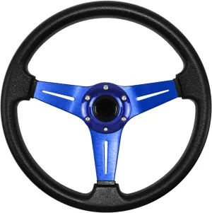 Universal 13.6 Inch 6 Bolt Anti-Slip Leather and Aluminum Gaming Steering Wheel with Horn Button for Car Sim Driving/JDM Sports Racing Steering Wheel (Blue)