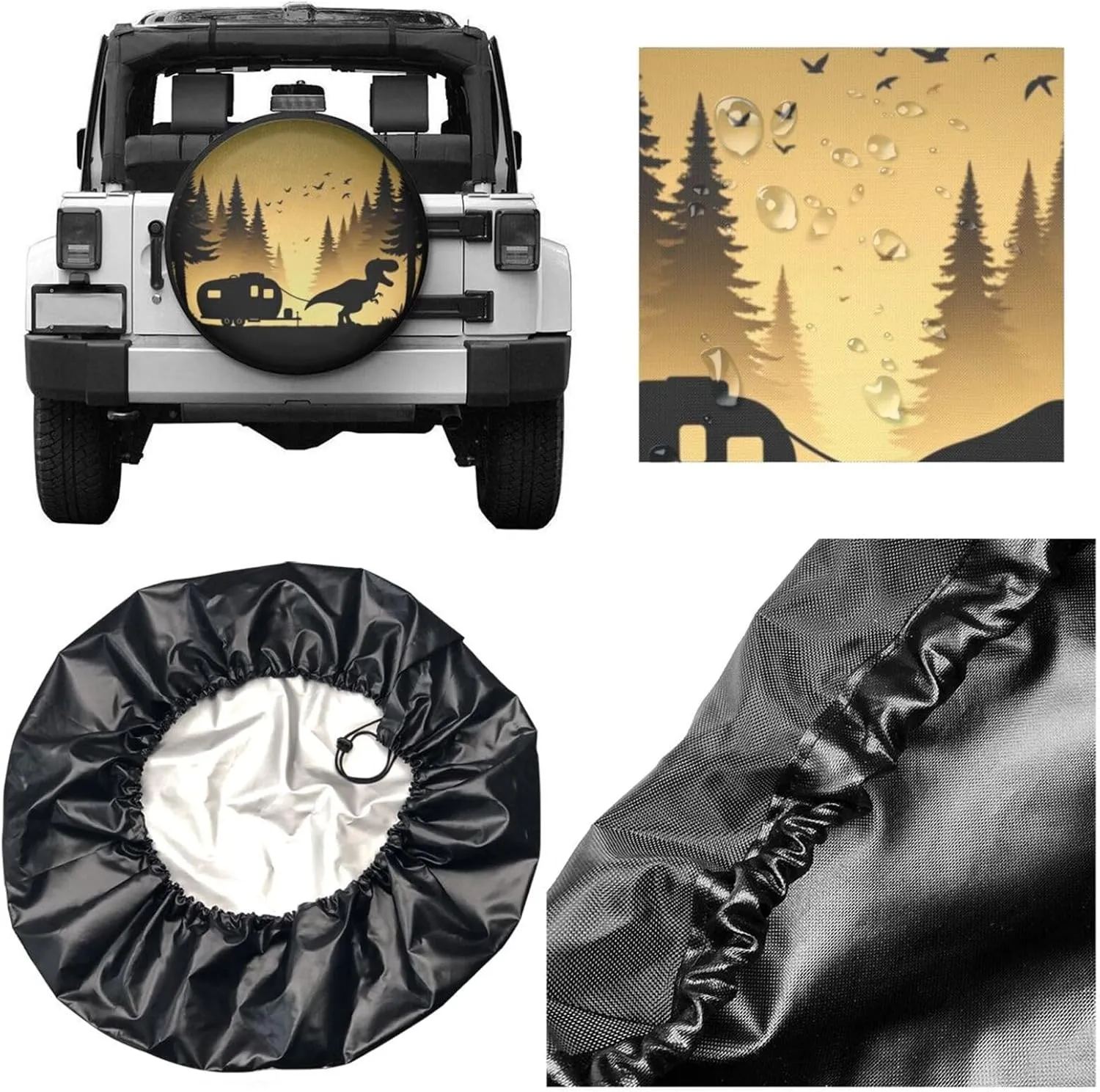 Universal Fit Spare Tire Cover for Rv, SUV, Camper - Dinosaur Trailer Decorative Tire Covers Weatherproof, Wheel Protector for Camping & Travel Trailer