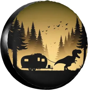 Universal Fit Spare Tire Cover for Rv, SUV, Camper - Dinosaur Trailer Decorative Tire Covers Weatherproof, Wheel Protector for Camping & Travel Trailer