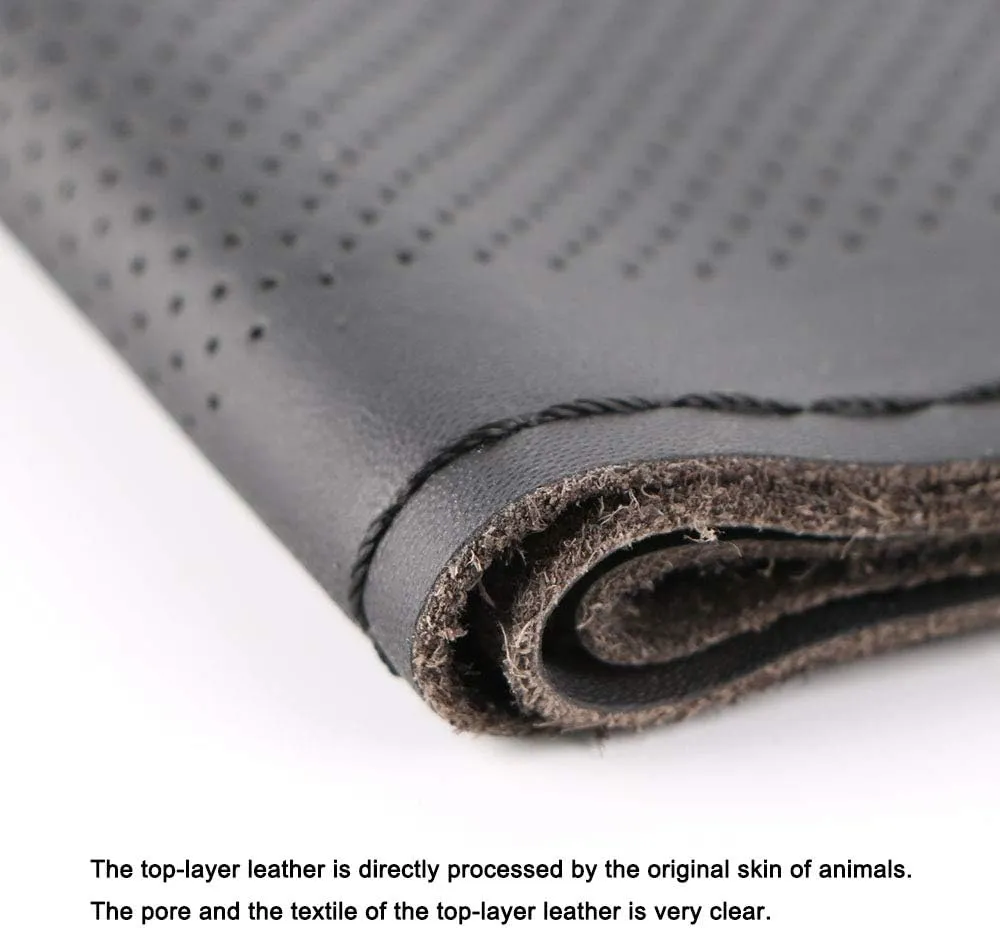 Universal Genuine Leather Steering Wheel Cover Hand Sewing Breathable Design 15 Inch DIY Cowhide Car Steering Wrap Black