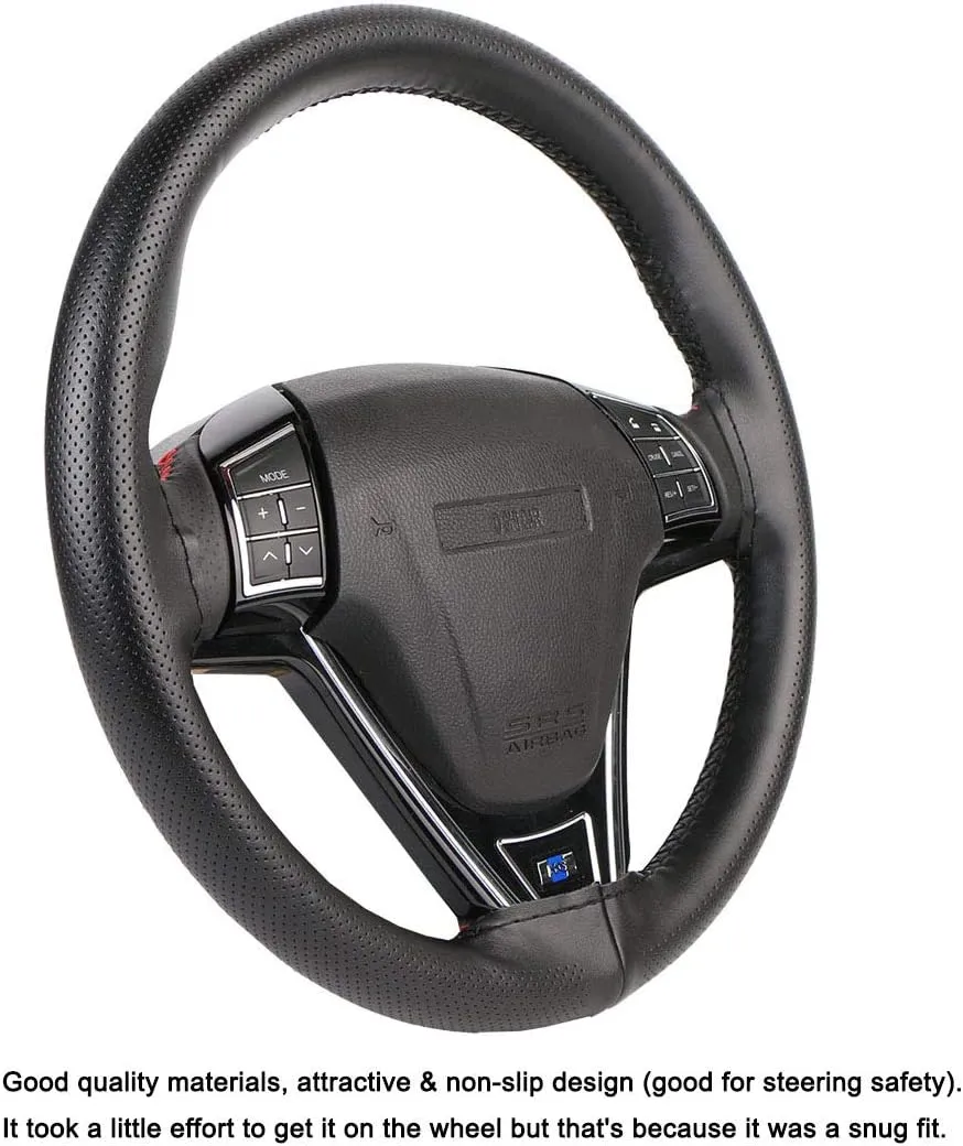 Universal Genuine Leather Steering Wheel Cover Hand Sewing Breathable Design 15 Inch DIY Cowhide Car Steering Wrap Black