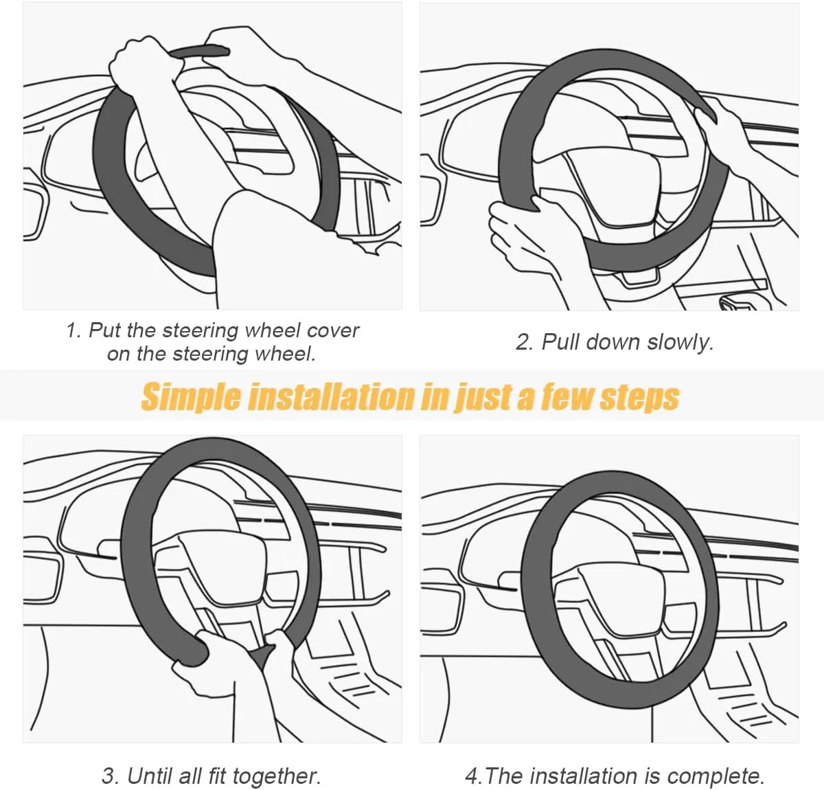 Universal Steering Wheel Cover - Microfiber Leather, 15 Inch, Anti-Slip, Breathable, Odorless Car Steering Wheel Protector, SUV Accessories (Bright Black/Coffee)