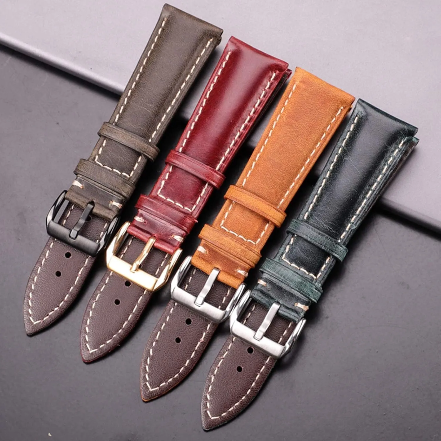 Universal Strap,18/20/22/24mm Oil Wax Genuine Leather Watchband Women Men Cowhide Pin Buckle Watch Strap Band Retro Bracelet Replacement
