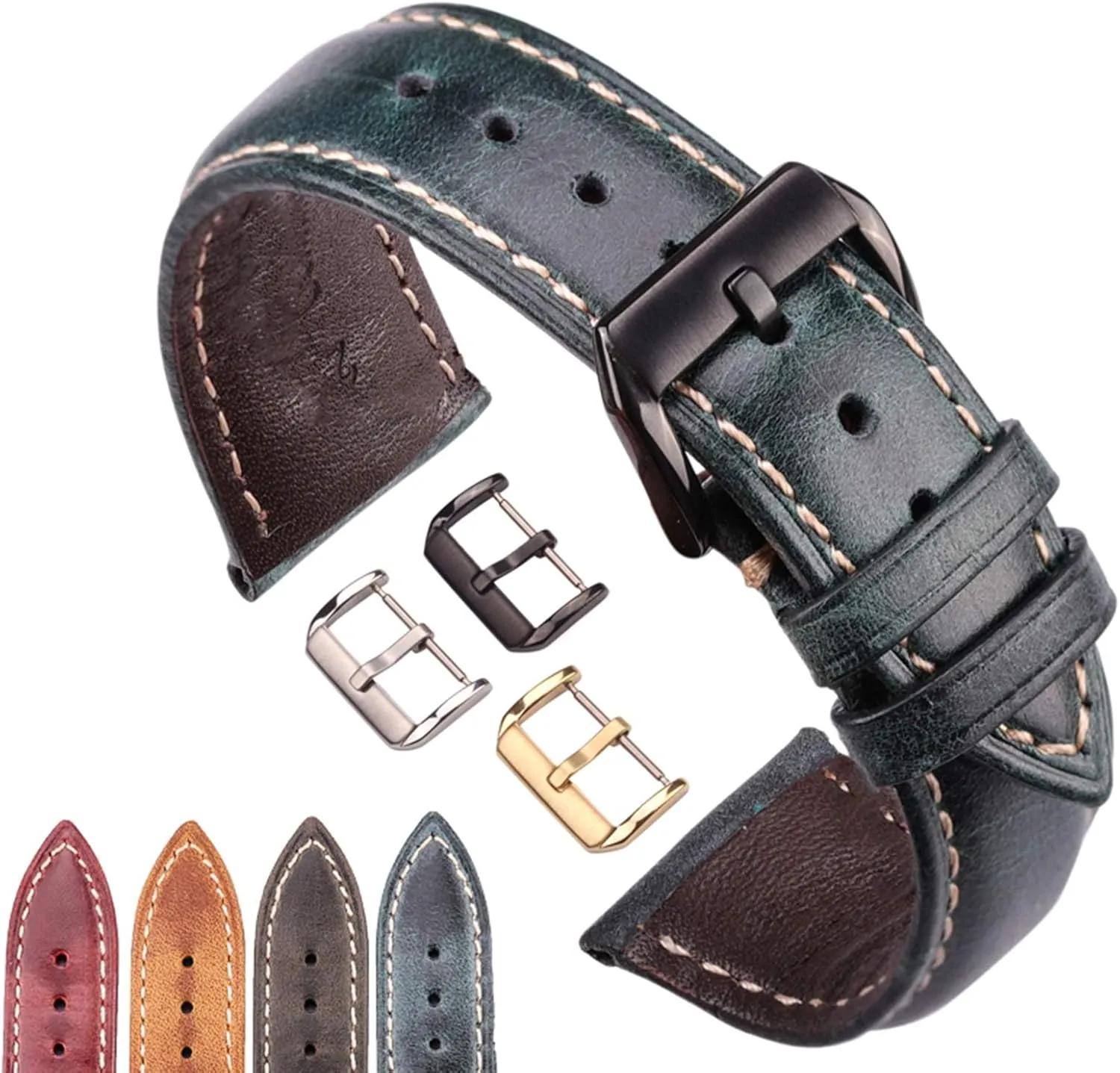 Universal Strap,18/20/22/24mm Oil Wax Genuine Leather Watchband Women Men Cowhide Pin Buckle Watch Strap Band Retro Bracelet Replacement