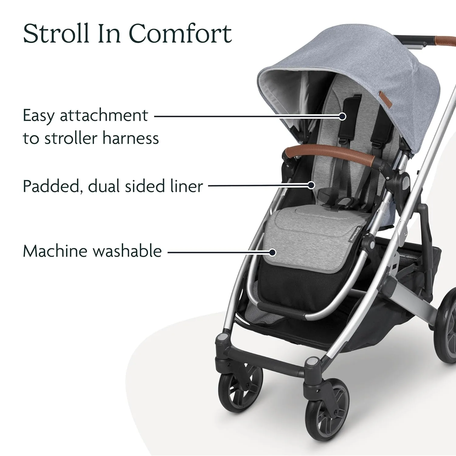 UPPAbaby Reversible Seat Liner/Water-Resistant and Comfortable/Easy Stroller Attachment/Phoebe (Breathable Light Grey/Cozy Fleece)