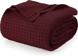 Utopia Bedding Burgundy 100% Cotton Waffle Blanket 300 GSM [Twin - 90x72 Inch] Soft Lightweight Breathable Bed Blanket for All Season
