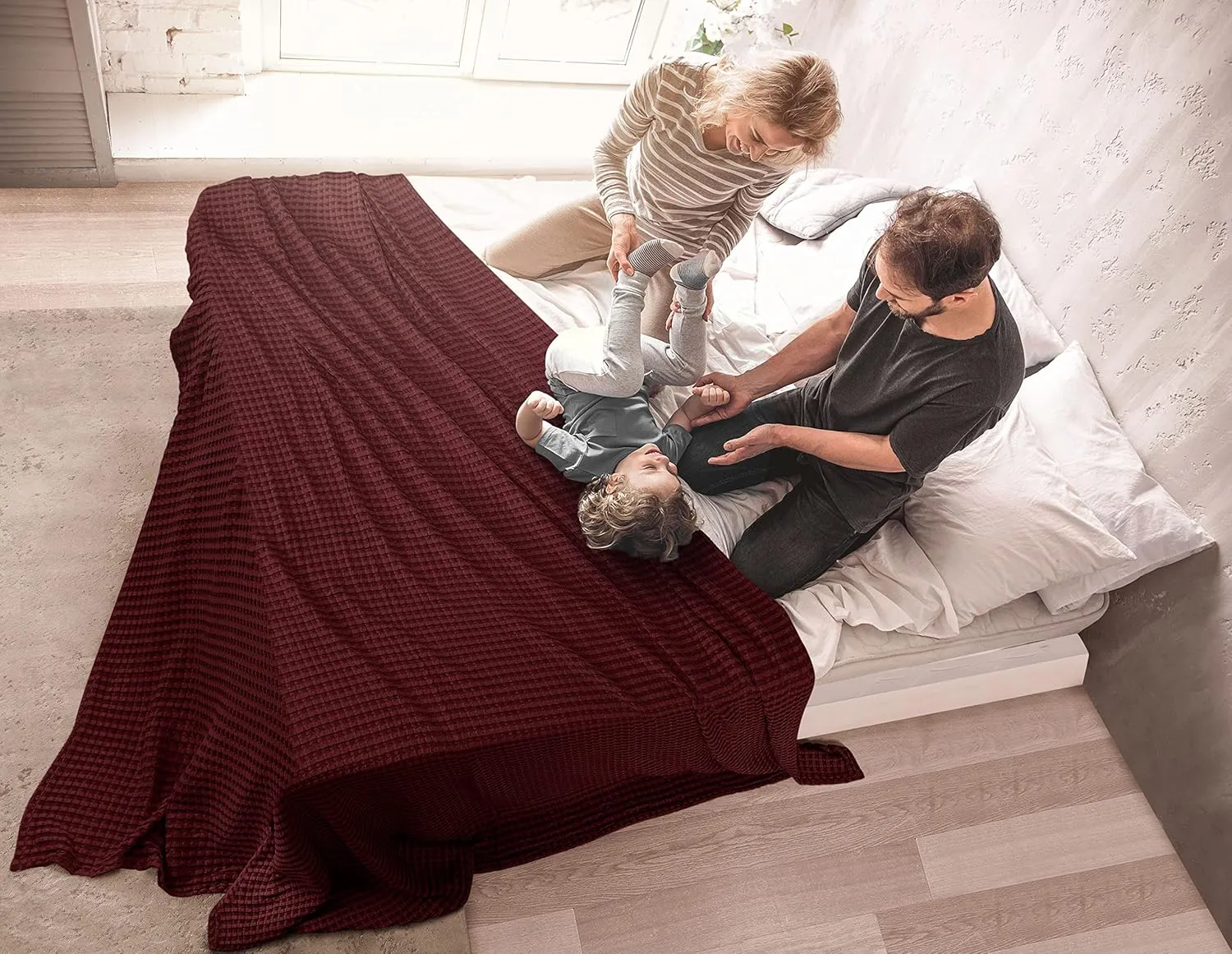 Utopia Bedding Burgundy 100% Cotton Waffle Blanket 300 GSM [Twin - 90x72 Inch] Soft Lightweight Breathable Bed Blanket for All Season