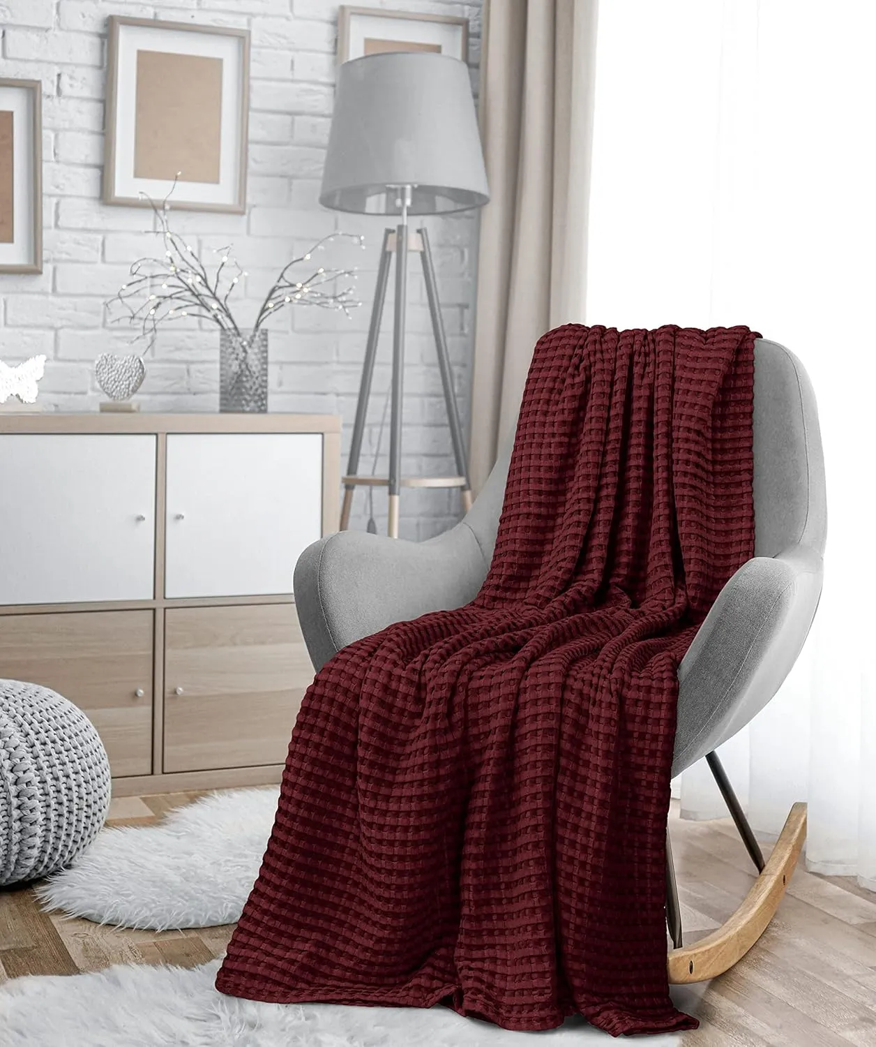 Utopia Bedding Burgundy 100% Cotton Waffle Blanket 300 GSM [Twin - 90x72 Inch] Soft Lightweight Breathable Bed Blanket for All Season