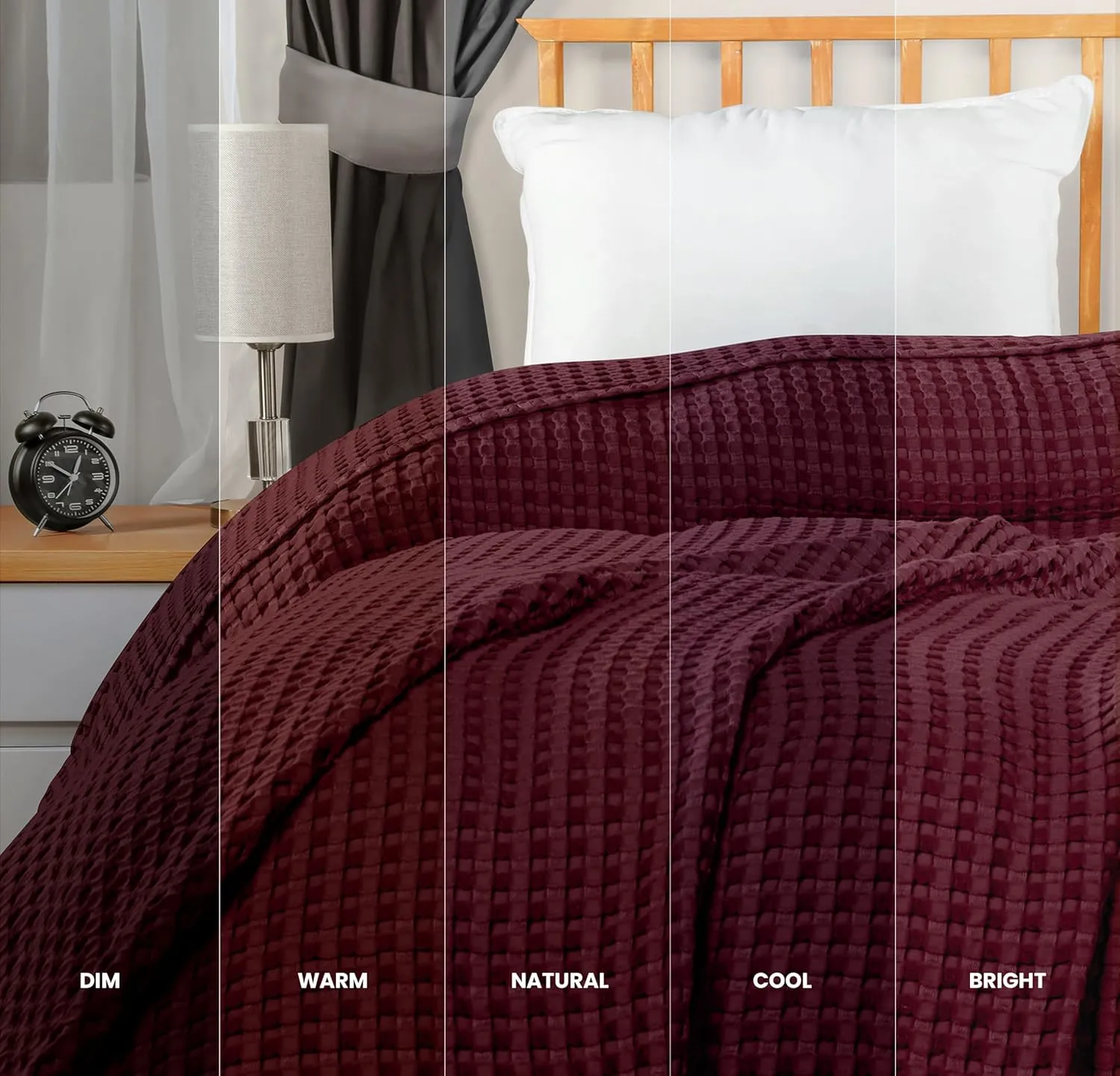 Utopia Bedding Burgundy 100% Cotton Waffle Blanket 300 GSM [Twin - 90x72 Inch] Soft Lightweight Breathable Bed Blanket for All Season