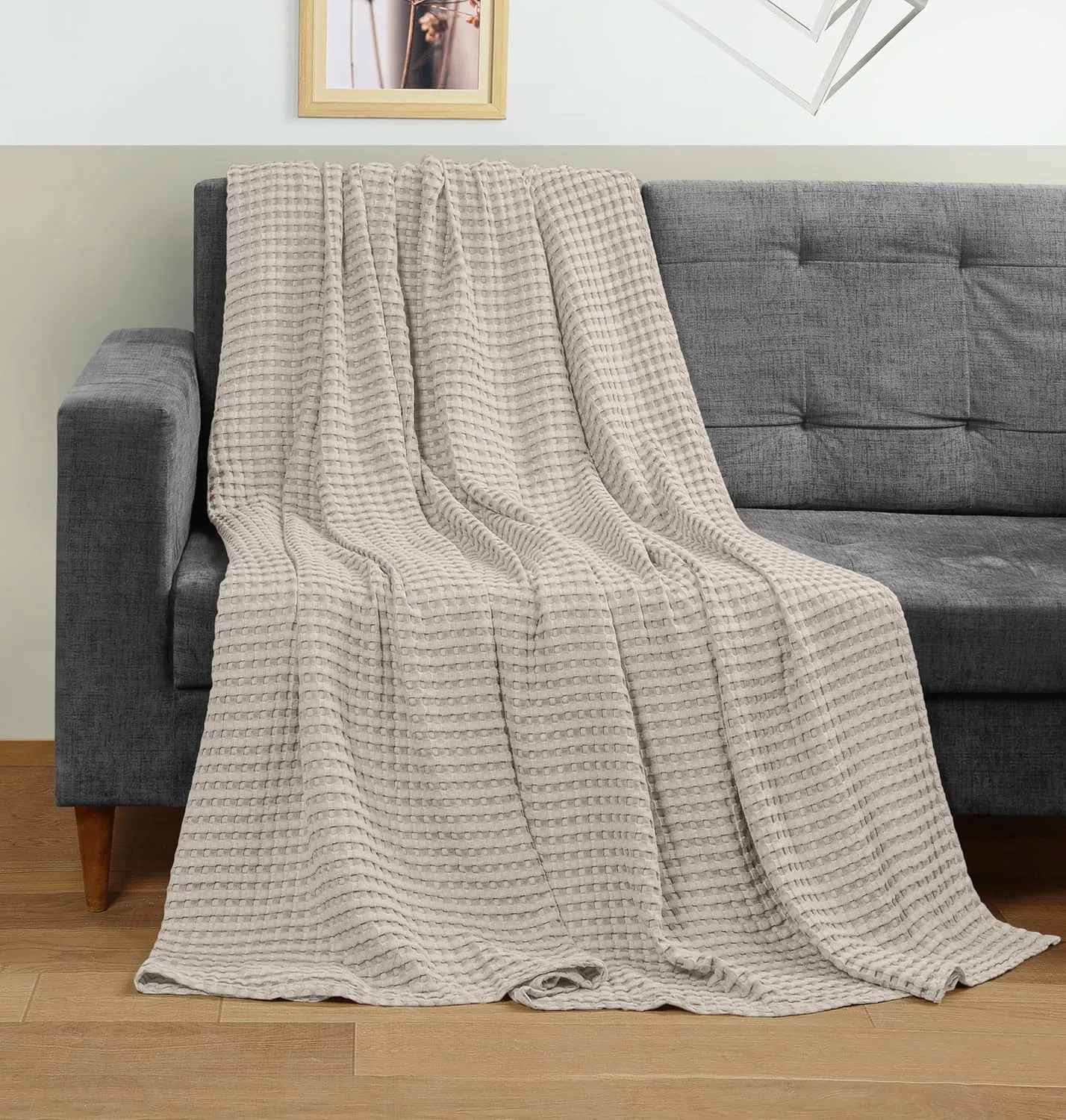 Utopia Bedding Khaki 100% Cotton Waffle Blanket 300 GSM [Twin - 90x72 Inch] Soft Lightweight Breathable Bed Blanket for All Season