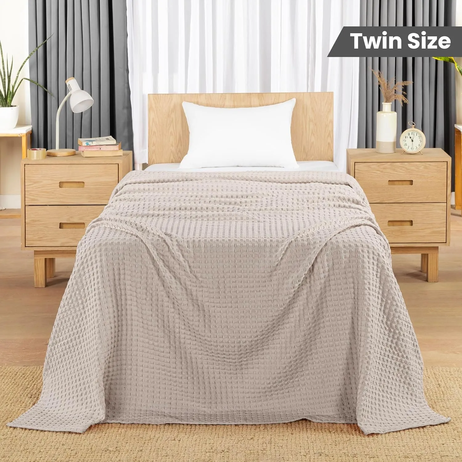 Utopia Bedding Khaki 100% Cotton Waffle Blanket 300 GSM [Twin - 90x72 Inch] Soft Lightweight Breathable Bed Blanket for All Season