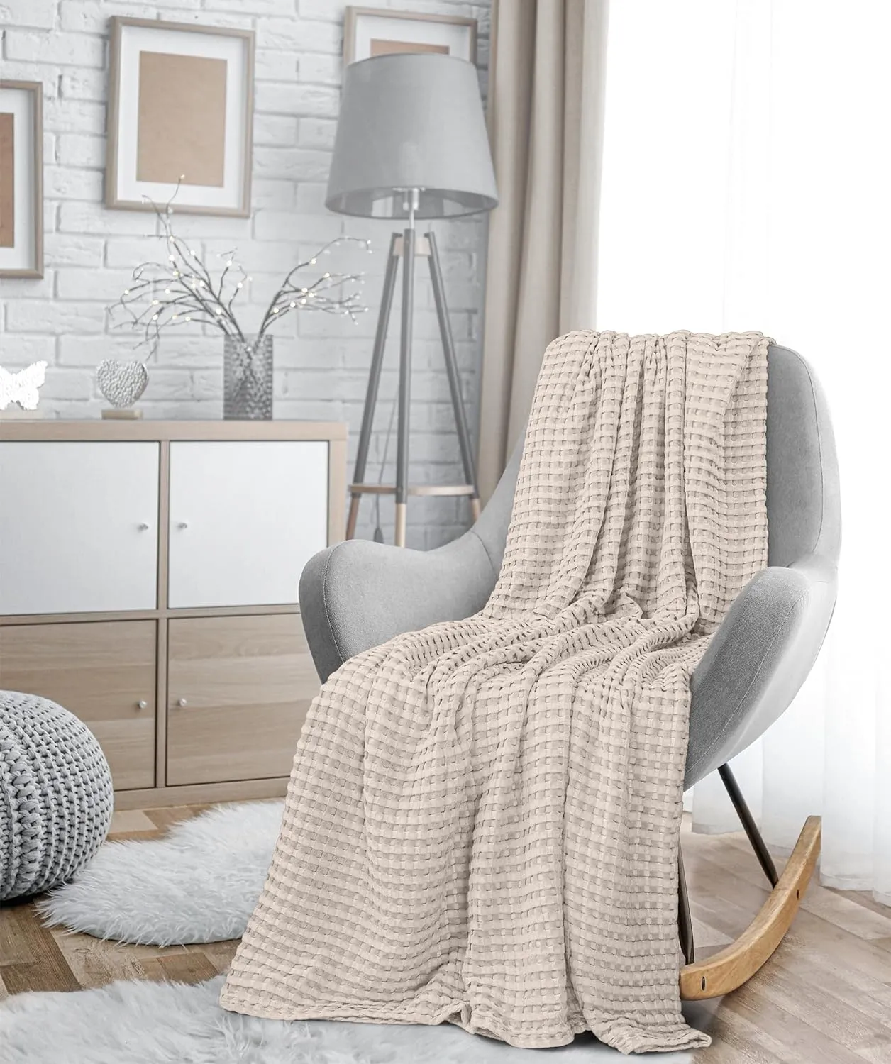 Utopia Bedding Khaki 100% Cotton Waffle Blanket 300 GSM [Twin - 90x72 Inch] Soft Lightweight Breathable Bed Blanket for All Season