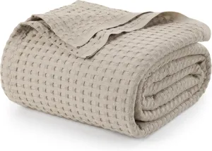 Utopia Bedding Khaki 100% Cotton Waffle Blanket 300 GSM [Twin - 90x72 Inch] Soft Lightweight Breathable Bed Blanket for All Season