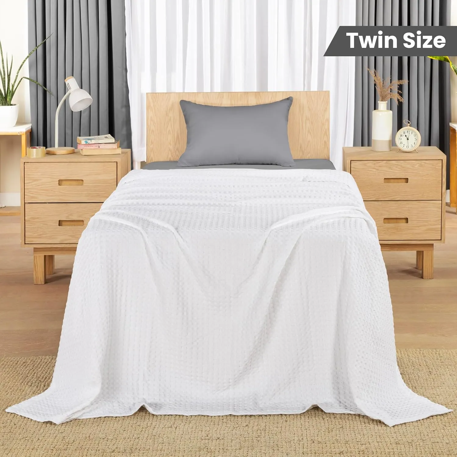 Utopia Bedding White 100% Cotton Waffle Blanket 300 GSM [Twin - 90x72 Inch] Soft Lightweight Breathable Bed Blanket for All Season