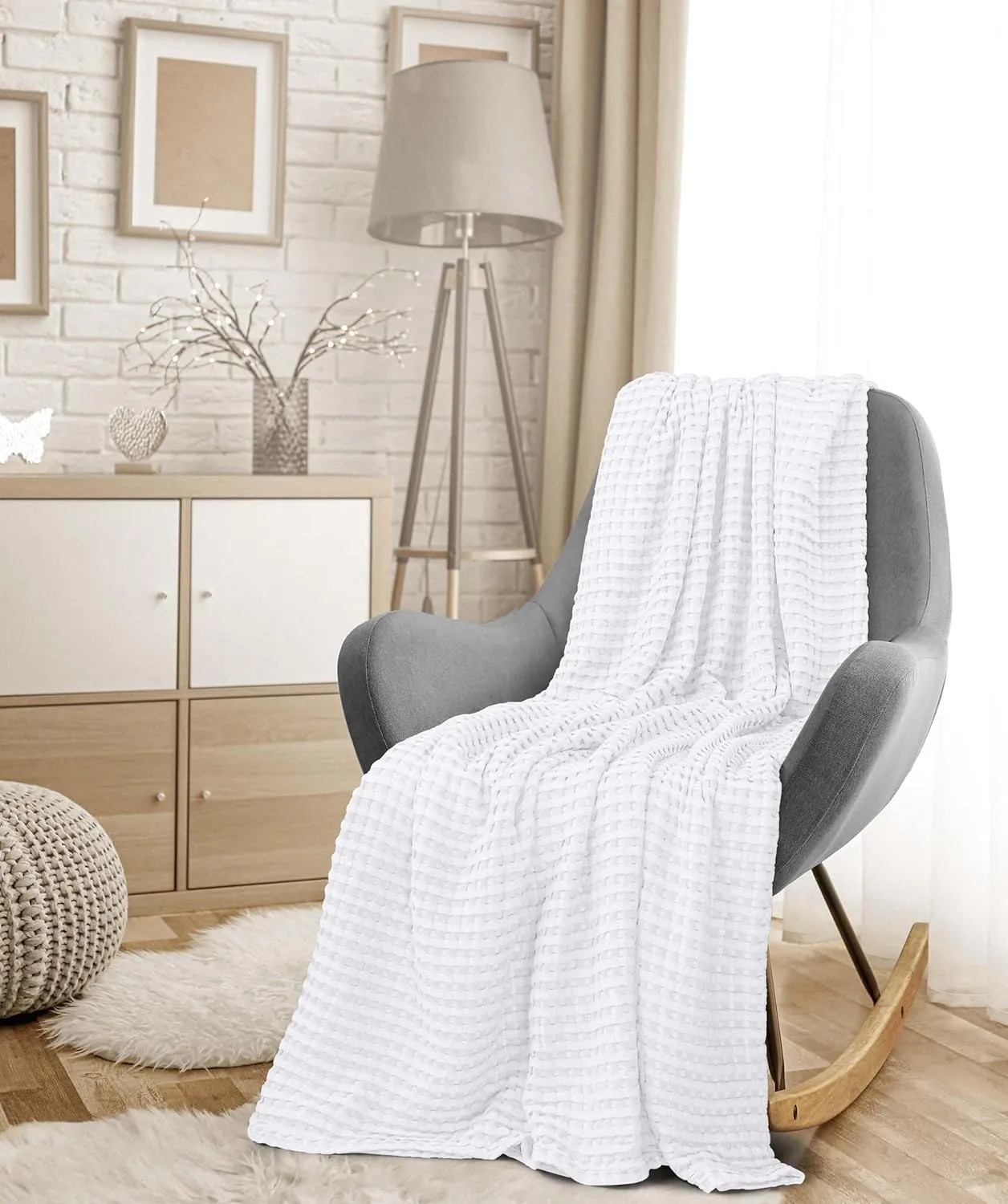 Utopia Bedding White 100% Cotton Waffle Blanket 300 GSM [Twin - 90x72 Inch] Soft Lightweight Breathable Bed Blanket for All Season