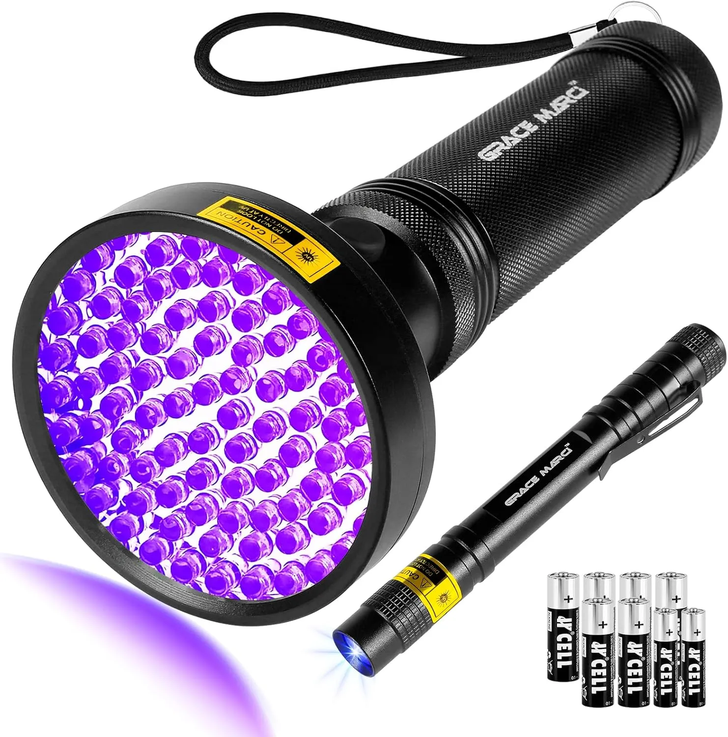 UV Flashlight 2 Pack, 100 LED 395nm Black Light and 3W Mini 365nm UV Pen Flashlight, Pet Urine Detector for Dog/Cat Urine, Dry Stain, Bed Bug, Scorpion (Battery include) (100 LED/3W Pen flashlight)