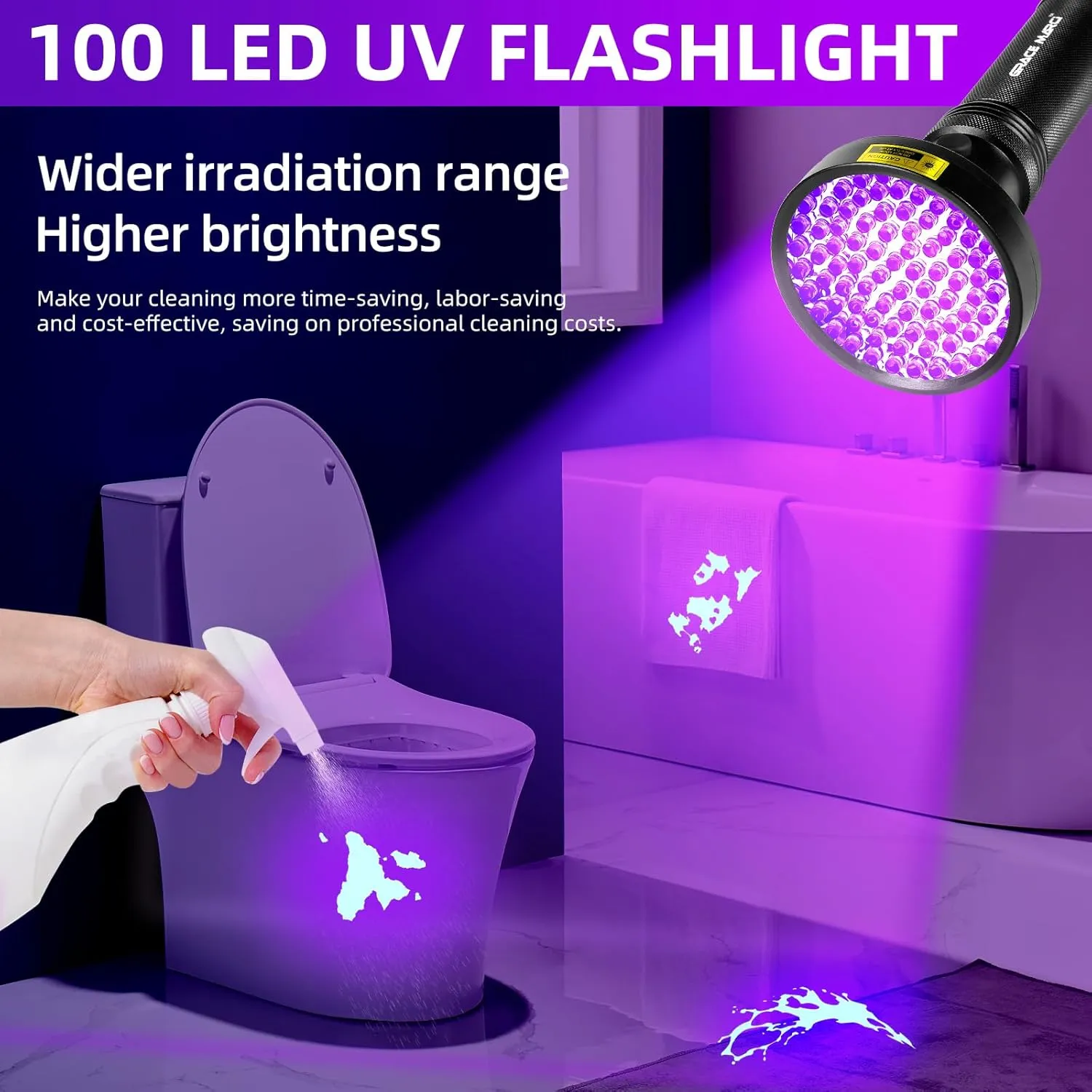 UV Flashlight 2 Pack, 100 LED 395nm Black Light and 3W Mini 365nm UV Pen Flashlight, Pet Urine Detector for Dog/Cat Urine, Dry Stain, Bed Bug, Scorpion (Battery include) (100 LED/3W Pen flashlight)