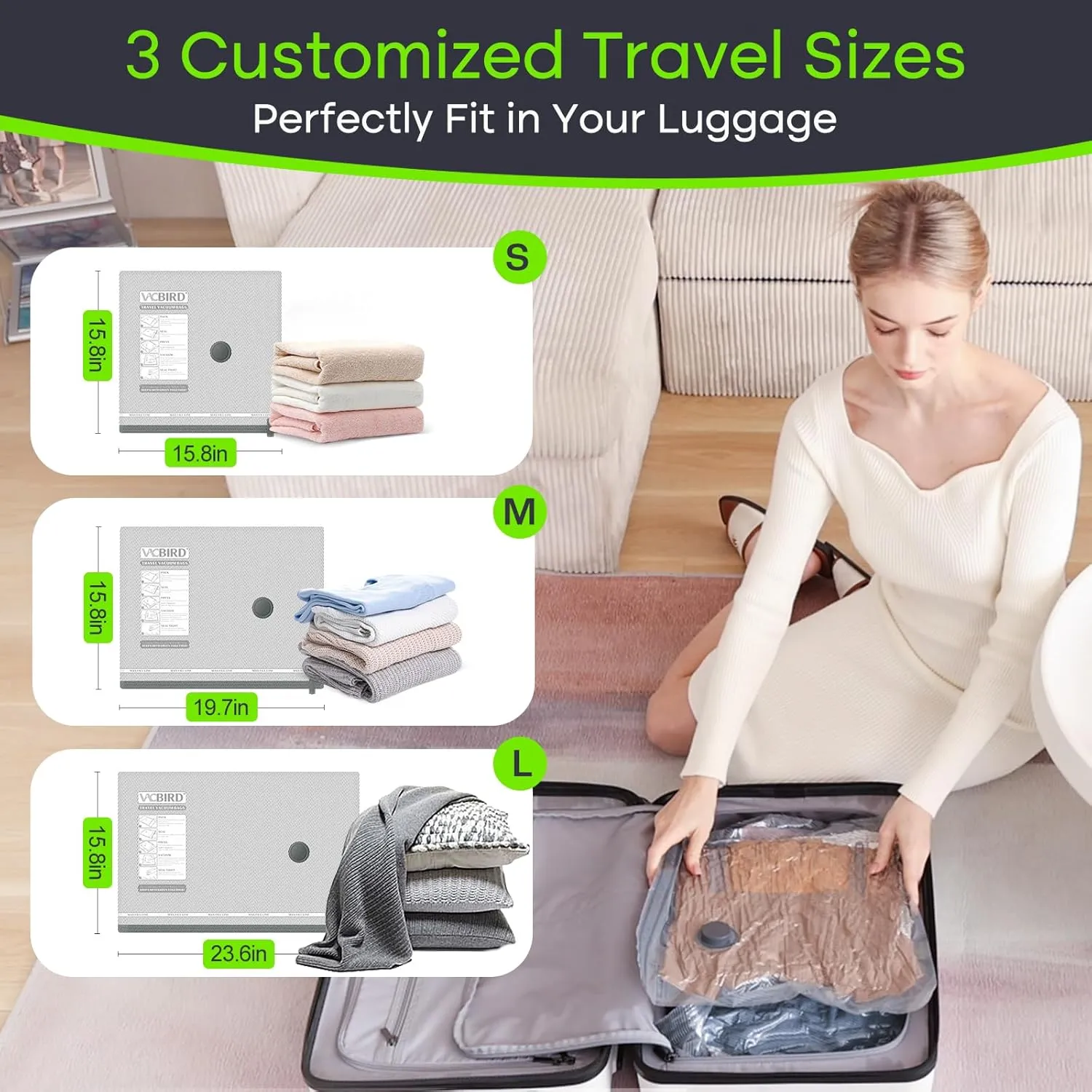 Vacuum Bags for Travel with USB Pump, 12 Pack Carry-on Size Compression Packing for Luggage and Suitcase, Space Saver Bags for Clothes and Clothing Travel