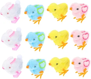 VANZACK 12Pcs Decorative Animal Clockwork Wind Up Chicken Bunny Playthings for Room Decoration Educational Fun and Portable Entertainment