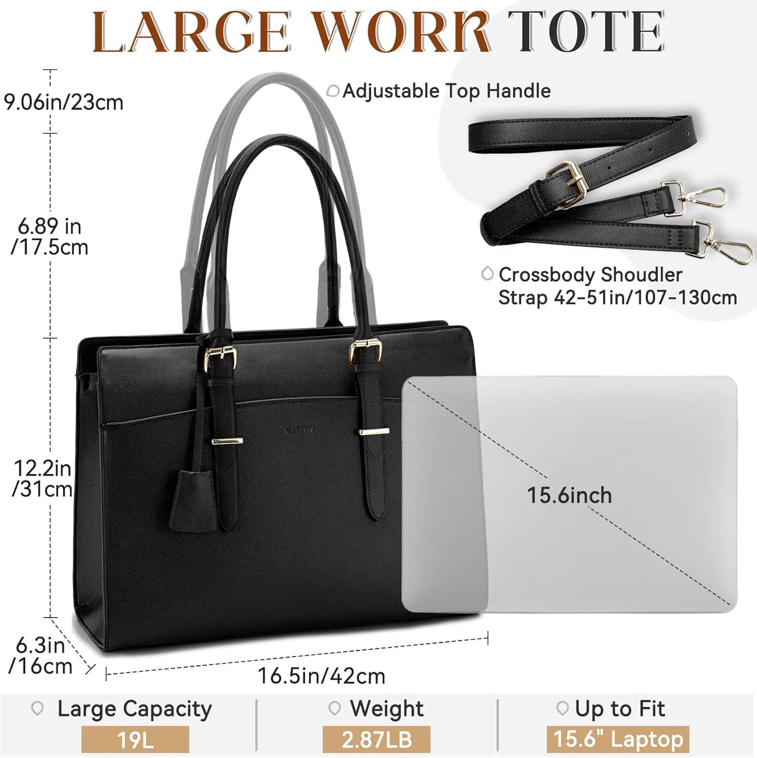 VASCHY Laptop Bag for Women, Vegan Leather 15.6 Inch Computer Large Work Tote Purse Business Briefcase Handbag Shoulder Bag