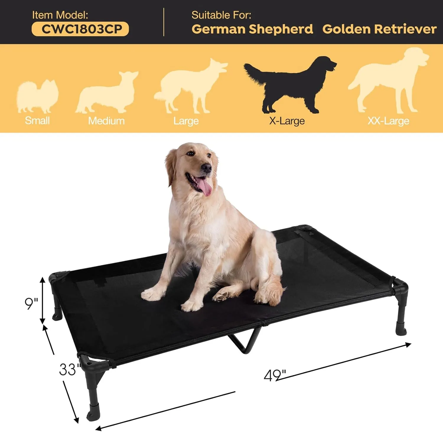 Veehoo Cooling Elevated Dog Bed, Portable Raised Pet Cot with Washable & Breathable Mesh, No-Slip Feet Durable Dog Cots Bed for Indoor & Outdoor Use, X Large, CWC1803-XL