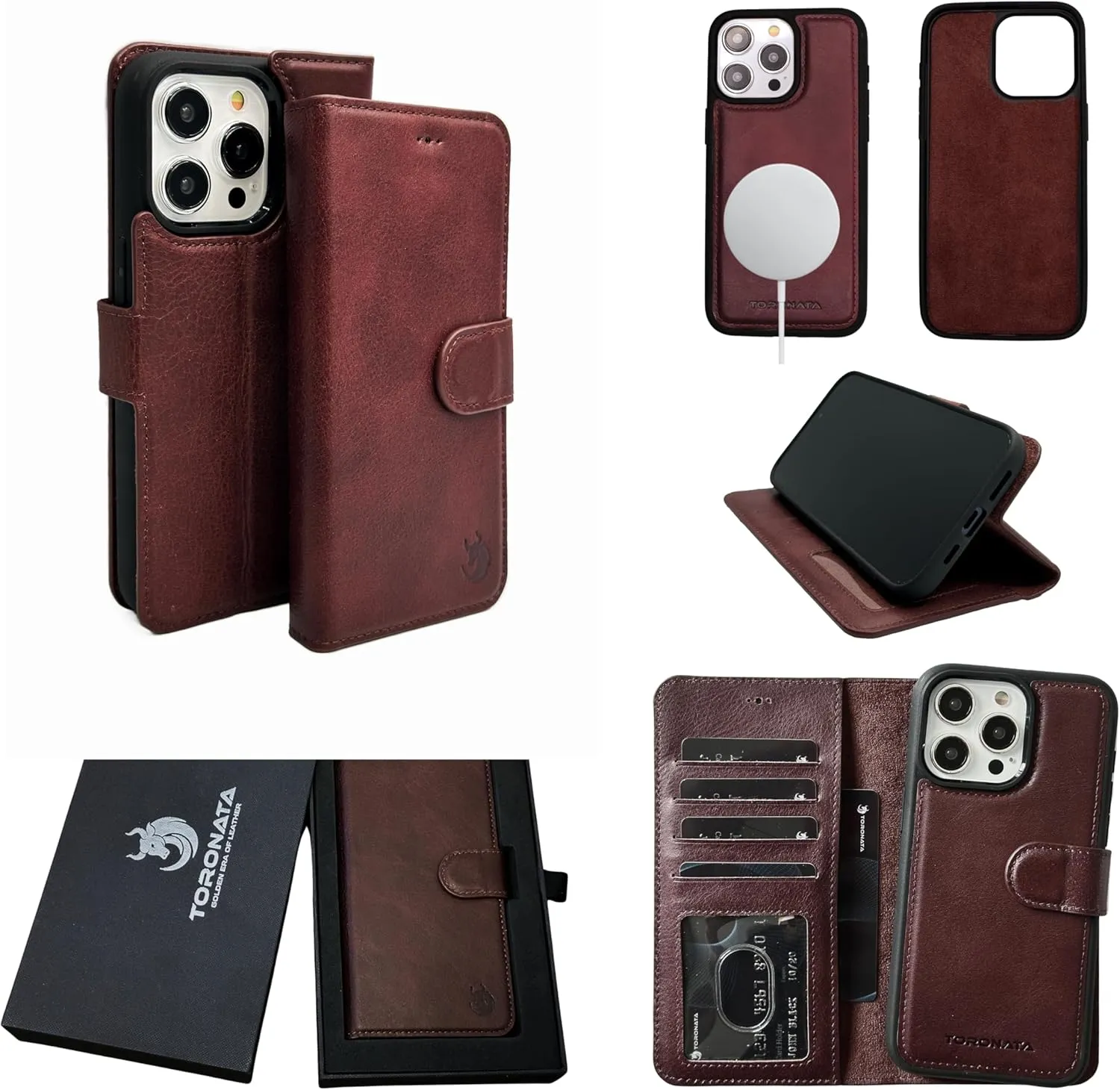 Vegas Wallet Phone Case Compatible with iPhone 15 Pro Max 6.7in – Elegant Full-Grain Leather Phone Case Wallet – Card Holder Wallet RFID Blocking with Kickstand, Card Slots (Purple)