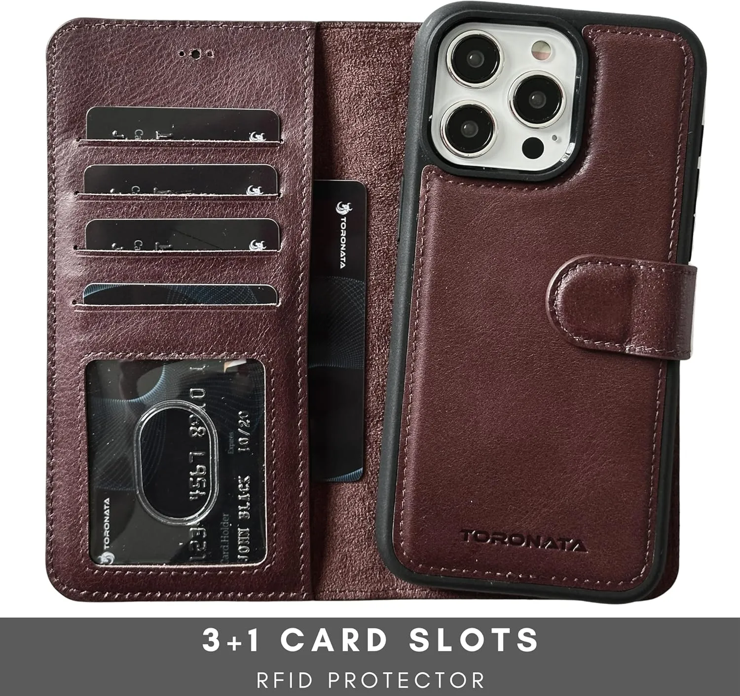 Vegas Wallet Phone Case Compatible with iPhone 15 Pro Max 6.7in – Elegant Full-Grain Leather Phone Case Wallet – Card Holder Wallet RFID Blocking with Kickstand, Card Slots (Purple)