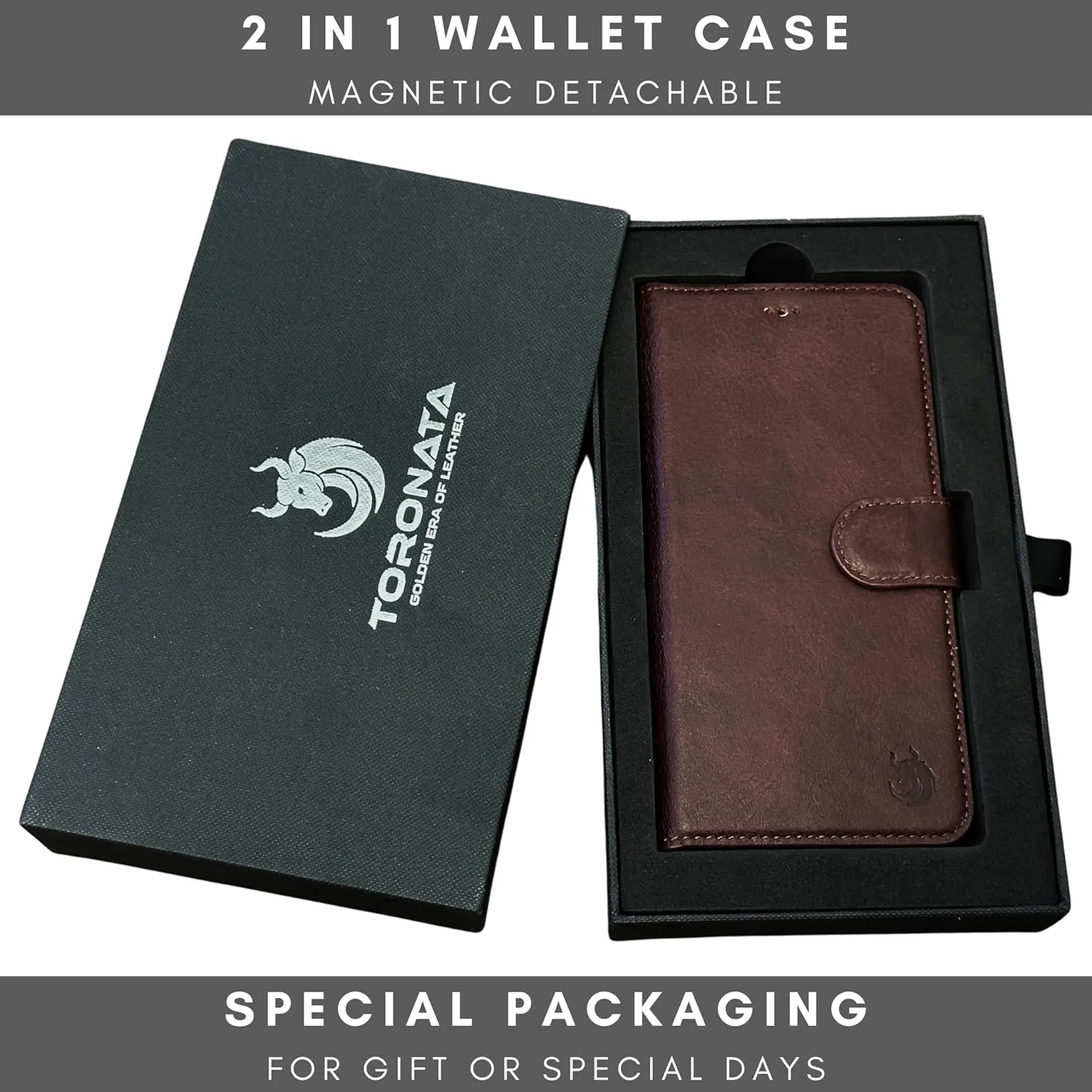 Vegas Wallet Phone Case Compatible with iPhone 15 Pro Max 6.7in – Elegant Full-Grain Leather Phone Case Wallet – Card Holder Wallet RFID Blocking with Kickstand, Card Slots (Purple)