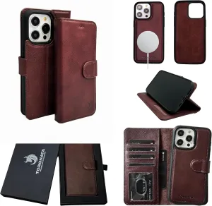 Vegas Wallet Phone Case Compatible with iPhone 15 Pro Max 6.7in – Elegant Full-Grain Leather Phone Case Wallet – Card Holder Wallet RFID Blocking with Kickstand, Card Slots (Purple)