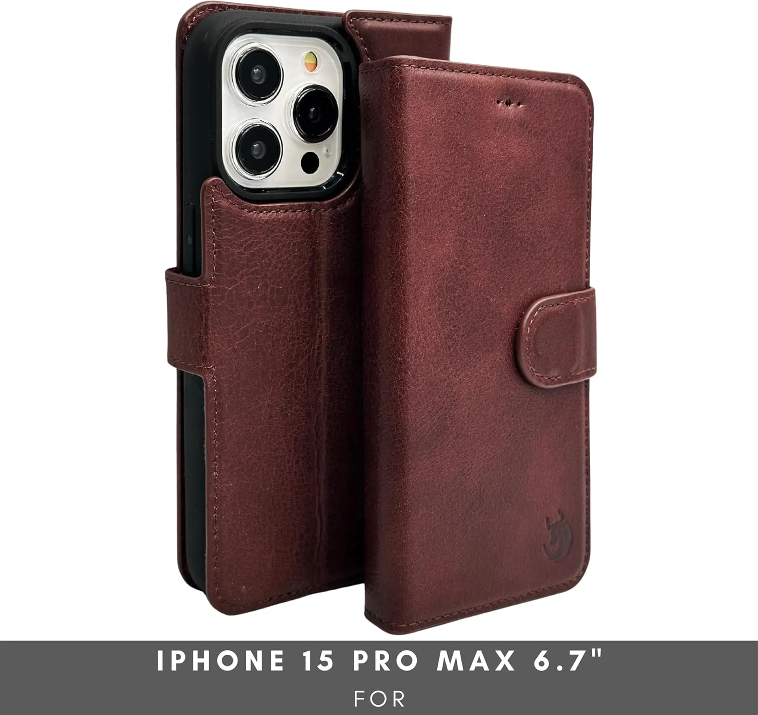 Vegas Wallet Phone Case Compatible with iPhone 15 Pro Max 6.7in – Elegant Full-Grain Leather Phone Case Wallet – Card Holder Wallet RFID Blocking with Kickstand, Card Slots (Purple)