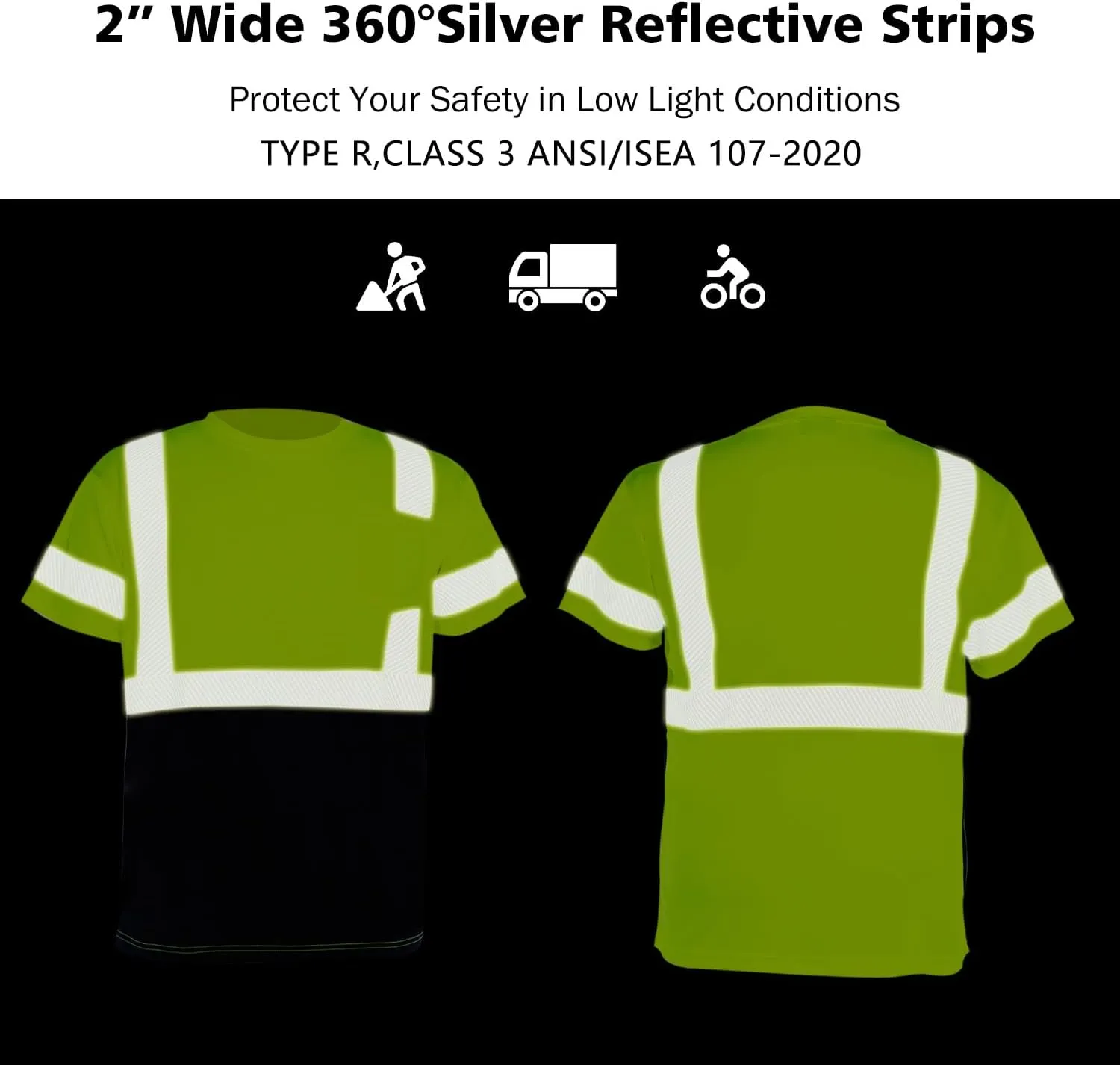 VENDACE Hi Vis Reflective Safety Shirts for Men ANSI Class 3 High Visibility Construction Work T Shirt(Yellow,L)