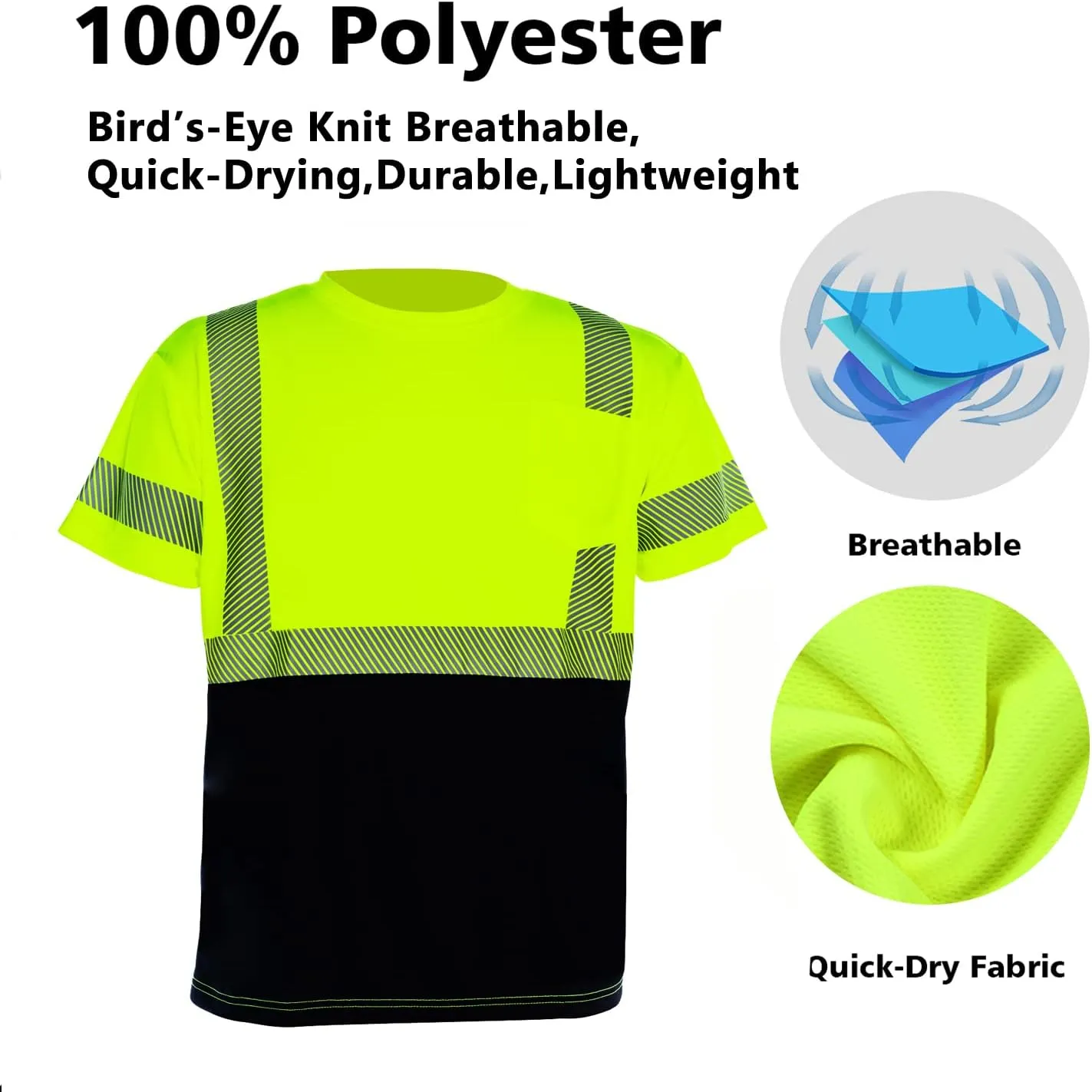 VENDACE Hi Vis Reflective Safety Shirts for Men ANSI Class 3 High Visibility Construction Work T Shirt(Yellow,L)