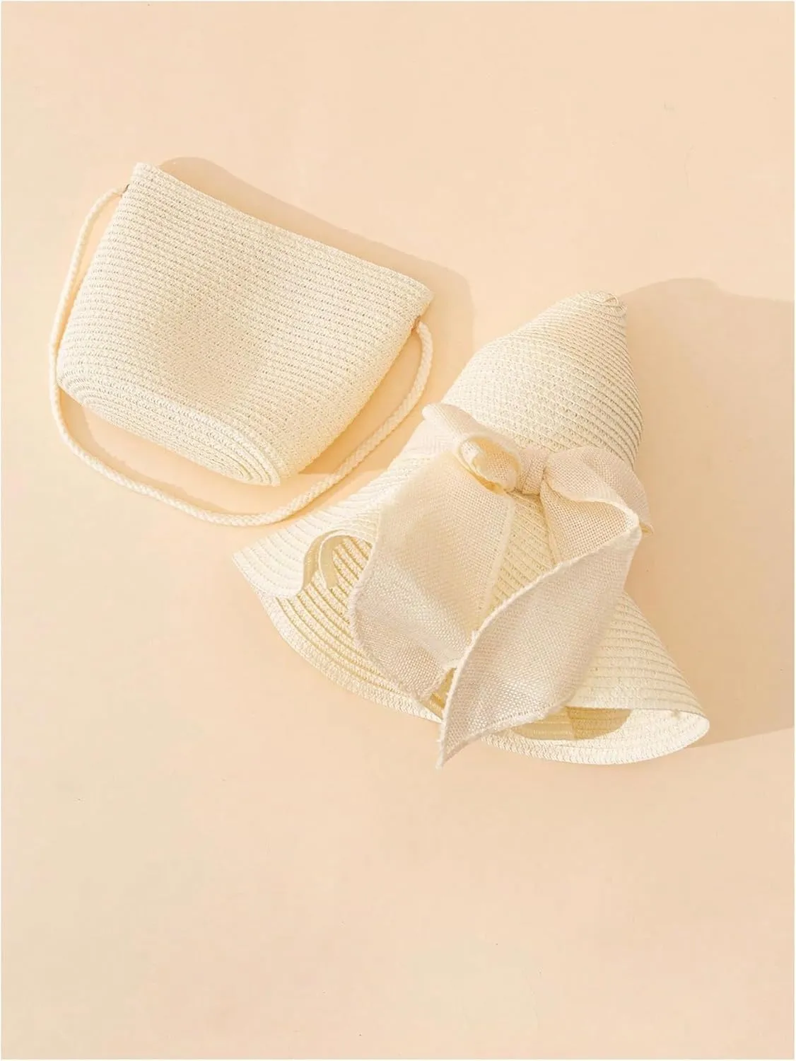 Verdusa Women's Bow Wide Brim Straw Sun Hat and Crossbody Straw Bag Set