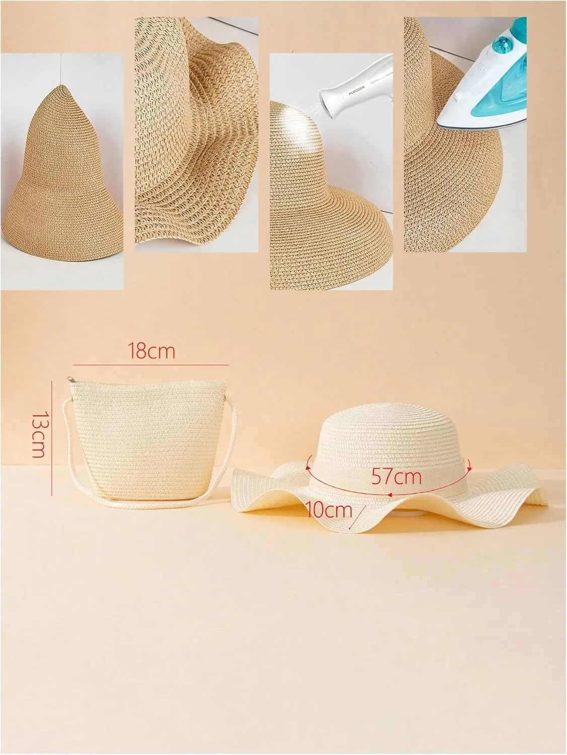 Verdusa Women's Bow Wide Brim Straw Sun Hat and Crossbody Straw Bag Set